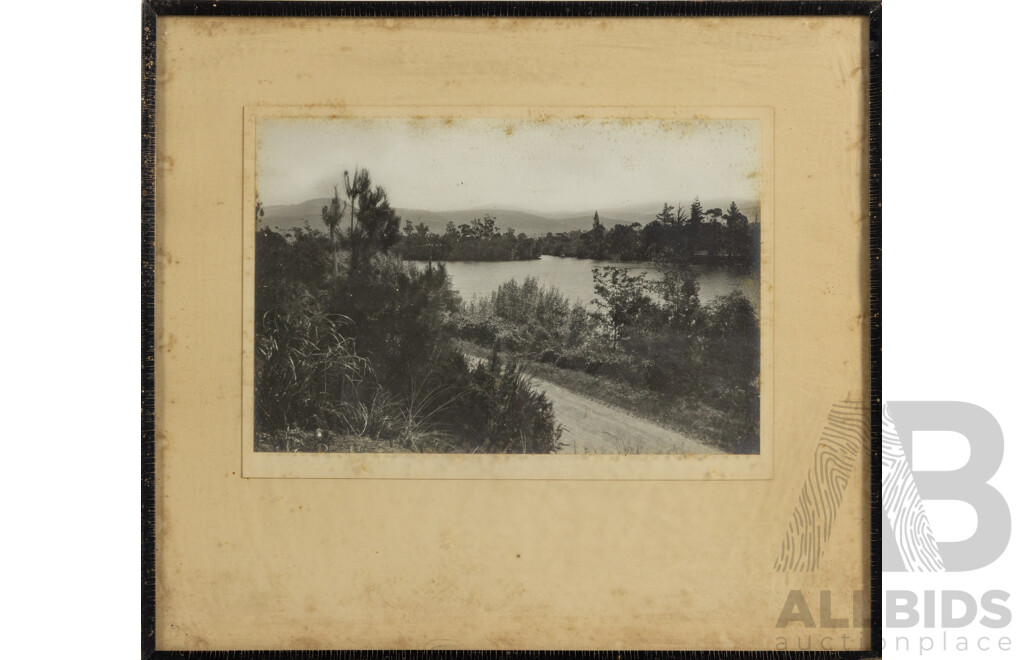 Artists Unknown, Boat Docking & Path by Water, Pair of Antique Landscapes Watercolour & Photograph, 40 x 44 cm (largest) (2)