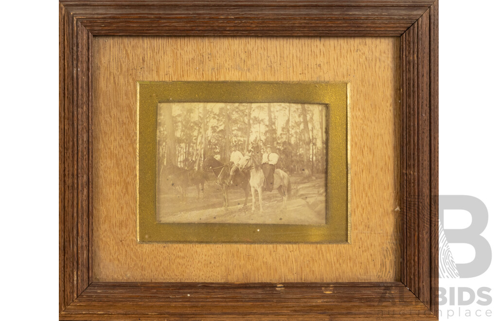 Trio of Antique Photographs & Print CWWI Featuring Print Portrait of Marshal Foch, Photographic Portrait of Soldier & Trio on Horseback, 30 x 22 cm (largest frame) (3)