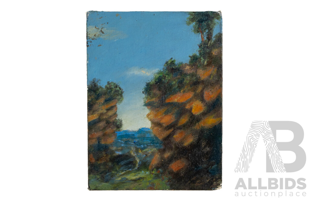 E. Jansen (20th Century), Path to the Water & Cliff's Edge, Nice Pair of Vintage Landscapes - Oil on Canvas Board, (18 x 28 cm (largest frame) (2)