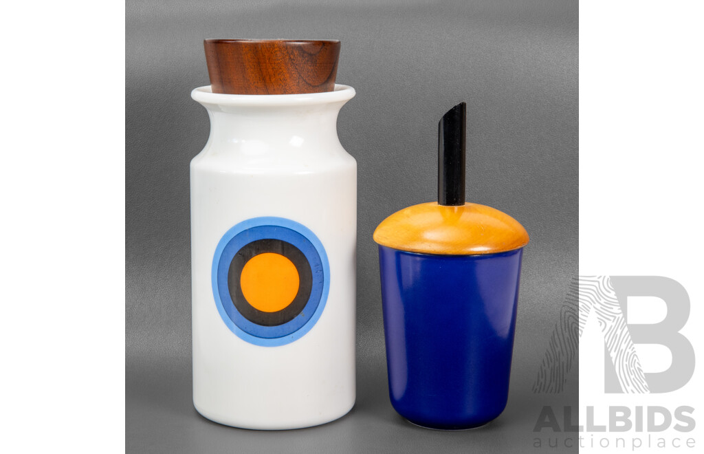 White Ceramic Decanter with Timber Lid with Swedish Sugar Pot by Hoganas Keramik (2)