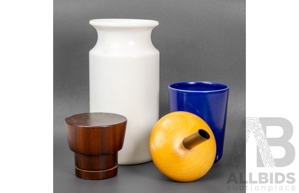 White Ceramic Decanter with Timber Lid with Swedish Sugar Pot by Hoganas Keramik (2)