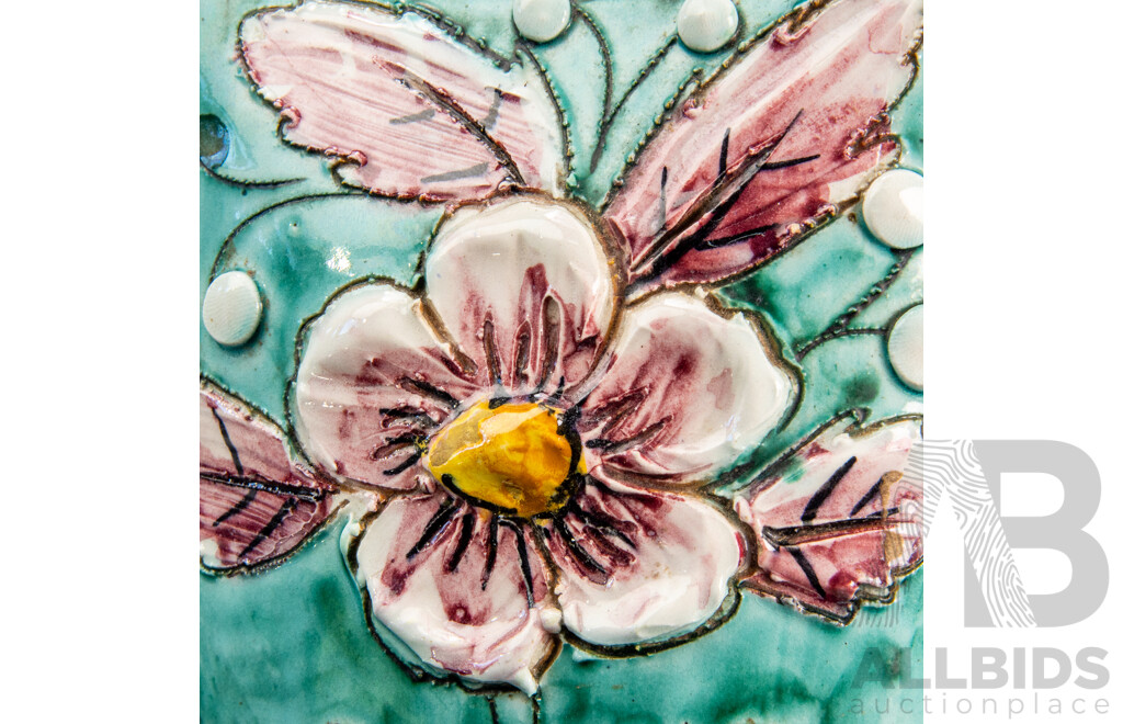 Vintage Green Glaze Italian Vase with Floral Motif