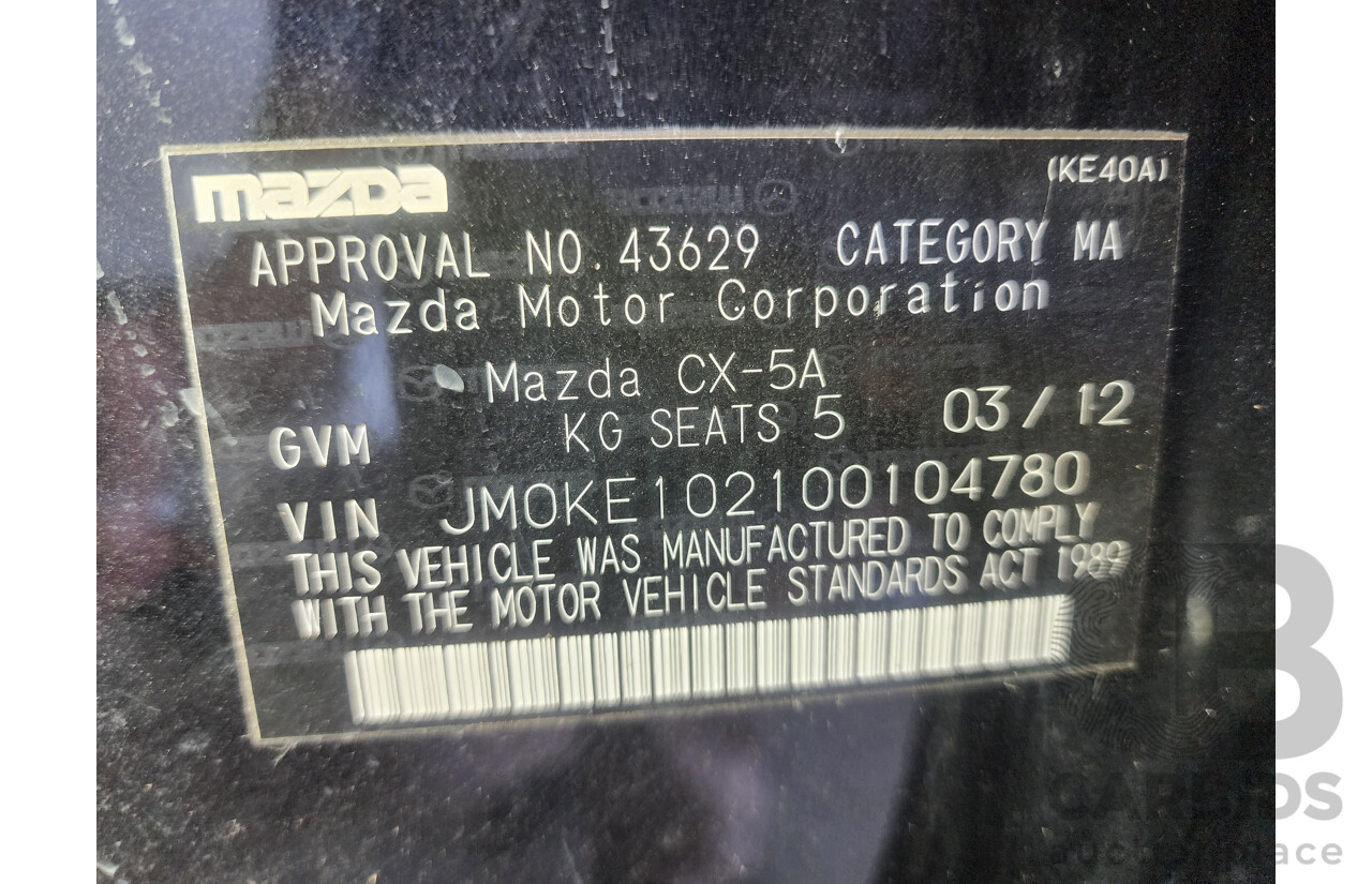 3/2012 Mazda Cx-5 Grand Tourer (4x4)  4d Wagon Black 2.2L