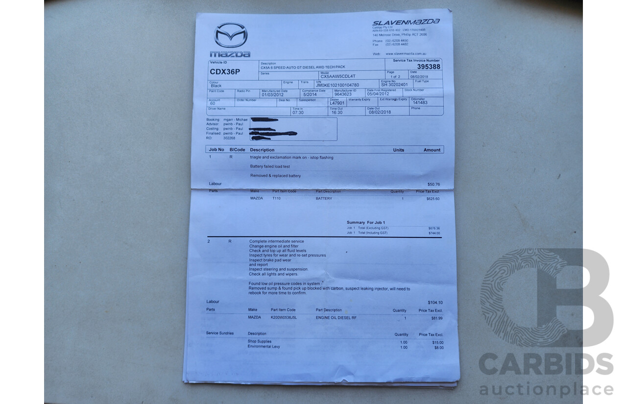 3/2012 Mazda Cx-5 Grand Tourer (4x4)  4d Wagon Black 2.2L