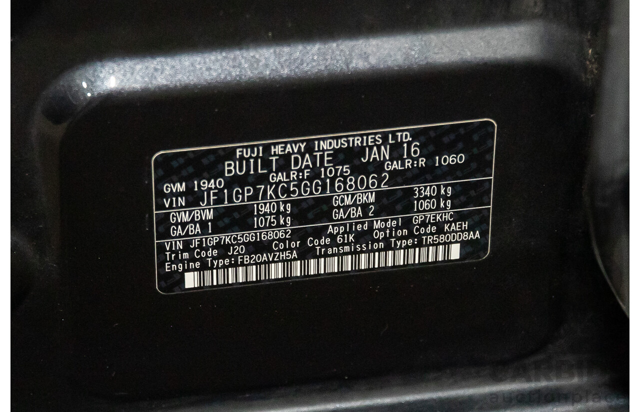 02/2016 Subaru XV 2.0i-S (AWD) MY17 4D Wagon Dark Grey Metallic 2.0L