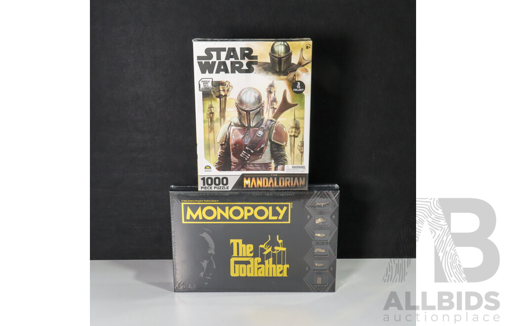 Star Wars the Mandalorian 1000 Piece Puzzle and the Godfather Monopoly Set, Both in Sealed Boxes