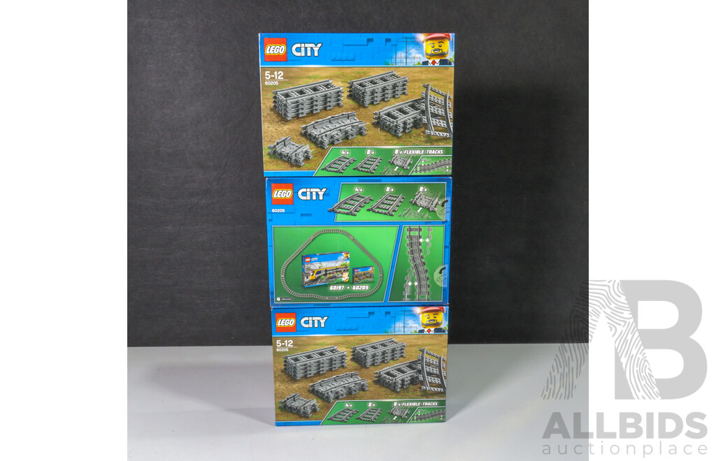 Lot of Three LEGO City Train Tracks 60205, Discontinued, Brand New in Box