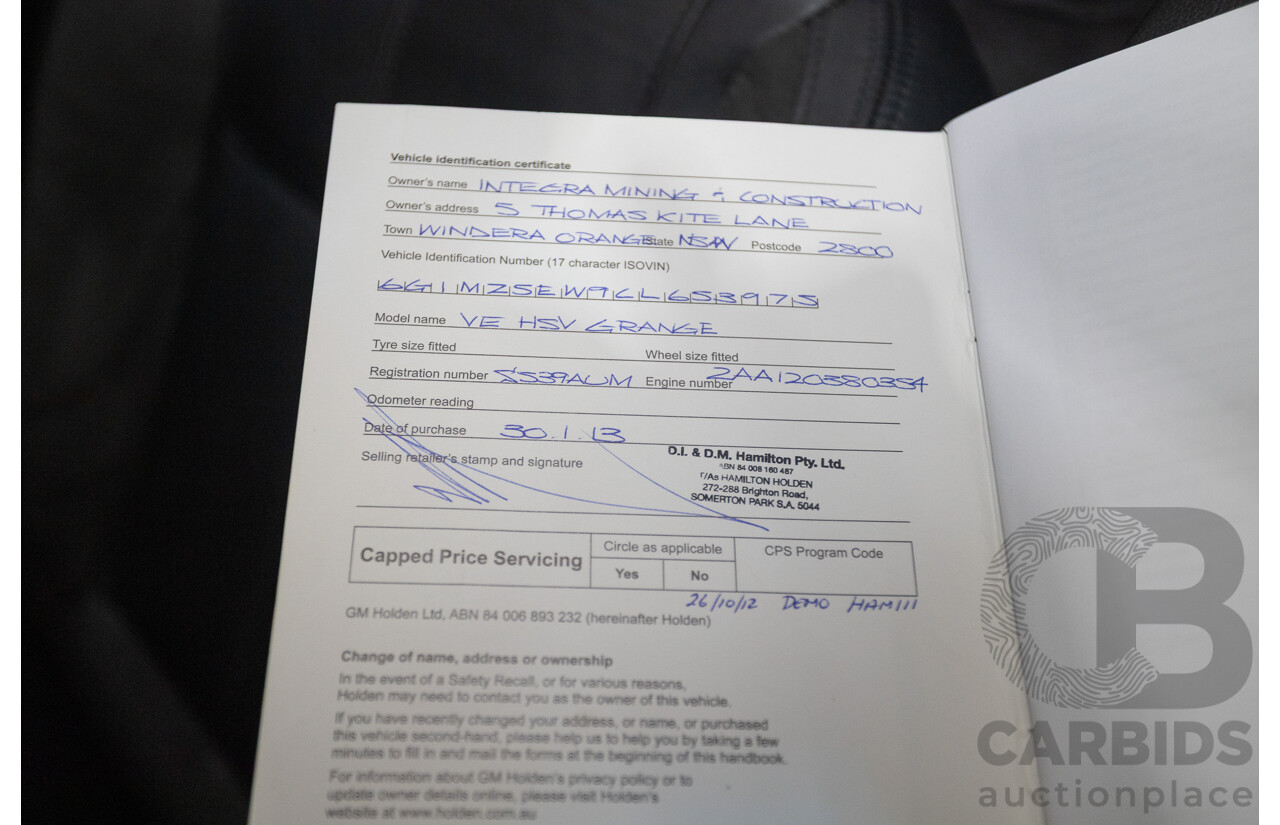 05/2012 Holden Special Vehicles (HSV) Grange Build No.219 WM3 MY12 4D Sedan Alto Grey V8 6.2L