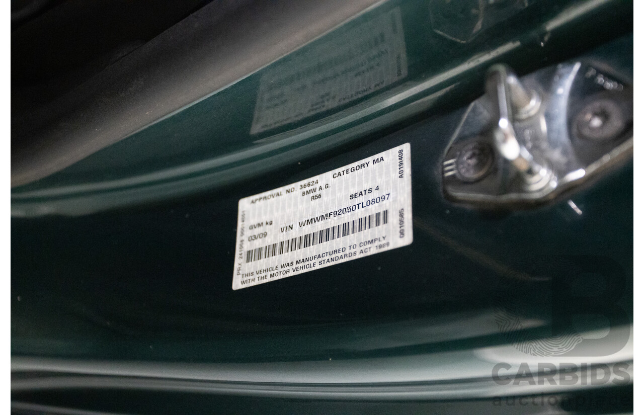 03/2009 Mini Cooper S R56 JCW pack 2D Hatchback British Racing Green Metallic Turbo 1.6L