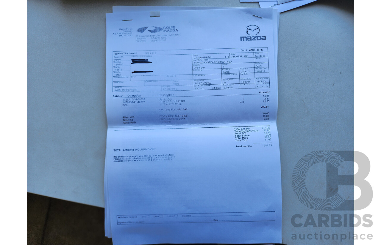 7/2011 Mazda Mazda3 NEO BL 10 UPGRADE 4d Sedan Grey 2.0L