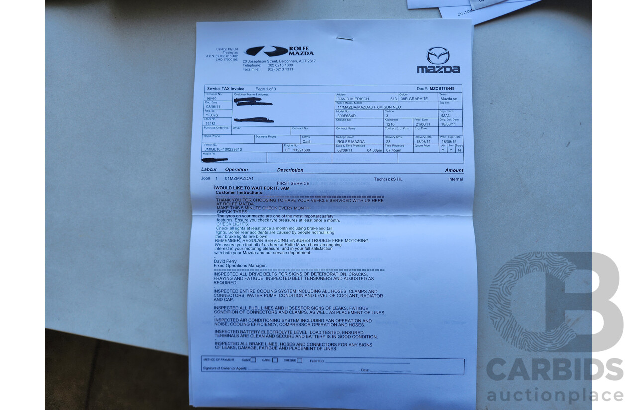 7/2011 Mazda Mazda3 NEO BL 10 UPGRADE 4d Sedan Grey 2.0L