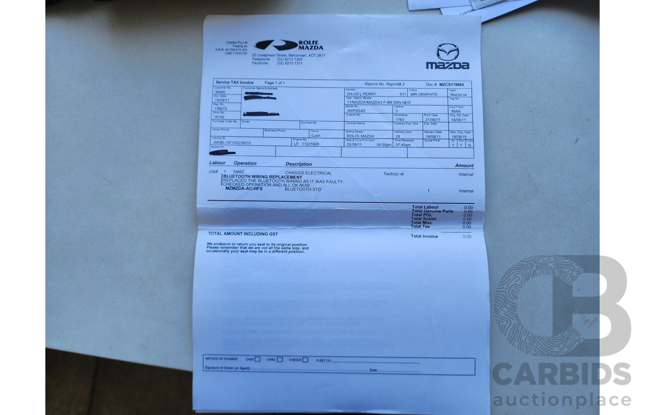 7/2011 Mazda Mazda3 NEO BL 10 UPGRADE 4d Sedan Grey 2.0L