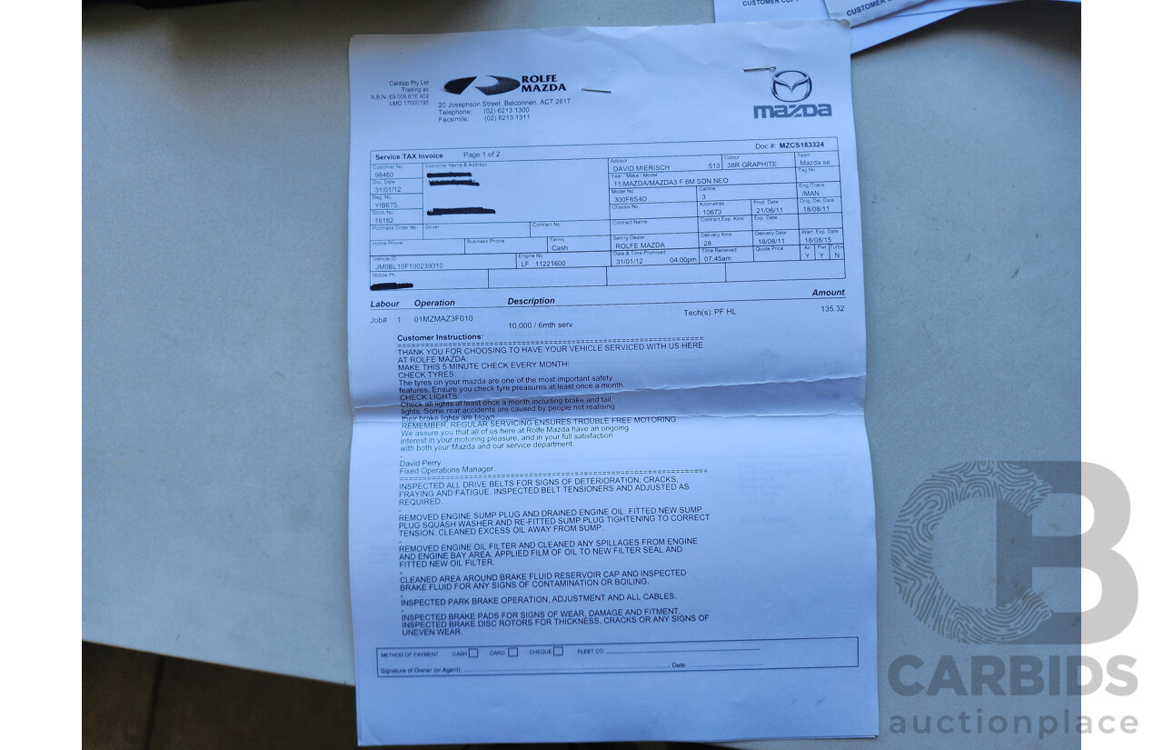 7/2011 Mazda Mazda3 NEO BL 10 UPGRADE 4d Sedan Grey 2.0L