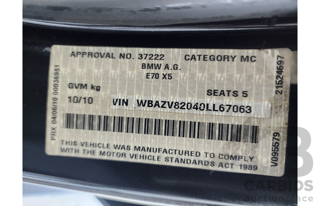 10/2010 Bmw X5 Xdrive 50i Sport E70 MY10 4d Wagon Black 4.4L