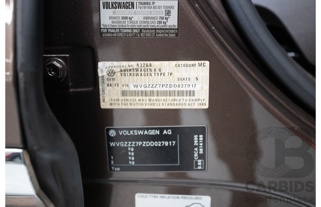 04/2013 Volkswagen Touareg V6 TDI (AWD) 7P MY13.5 4D Wagon Graciosa Brown Metallic Turbo Diesel 3.0L
