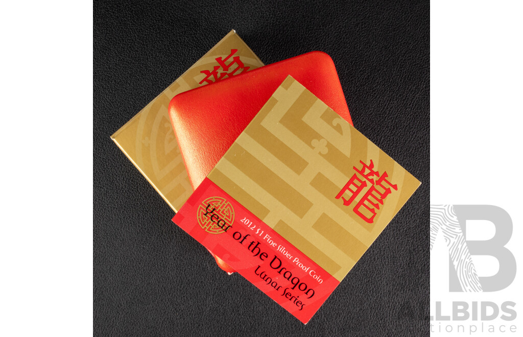 Australian 2012 Silver One Dollar Proof Coin, Lunar Series, Year of the Dragon .999