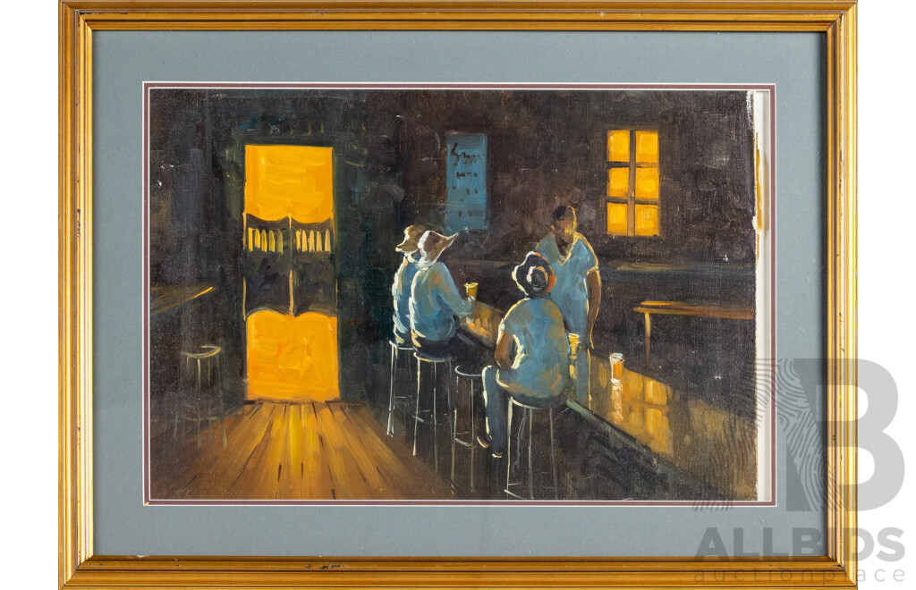 Artist Unknown, (20th Century), Last Drinks, Original Vintage Oil on Canvas Board, 57H x 77W cm (frame)
