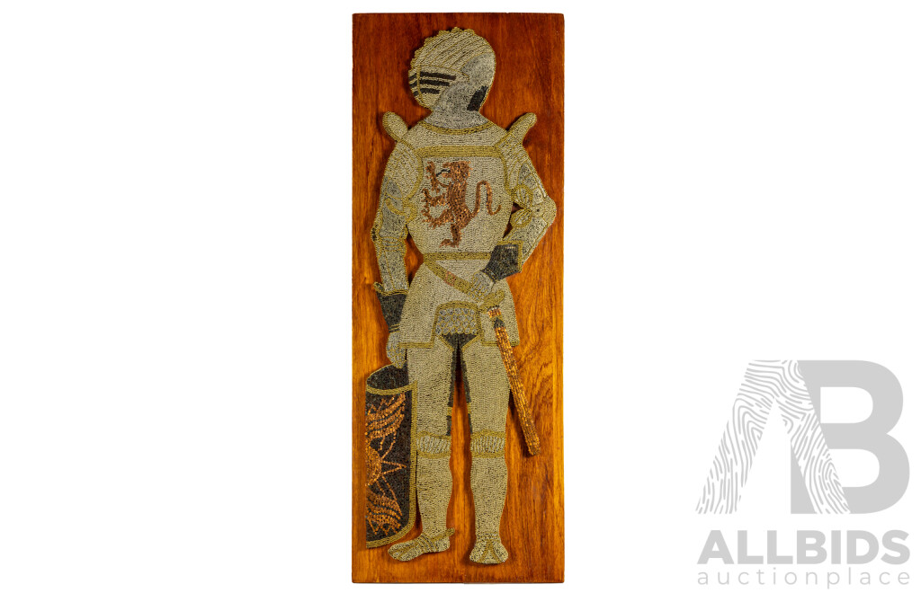 Artist Unknown (20th Century), Portrait of a Knight, Original Vintage Nail Art on Wooden Panel, 123H x 46W cm