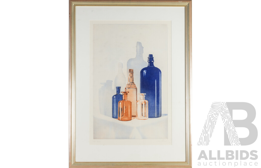 Peter Hickey, (20th Century, Australian, 1943-), Bottles (1991), Editioned & Signed Original Colour Etching, 115H x 84W cm (frame)