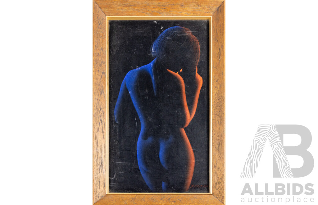 Sirisak, (20th Century, South-East Asian), Back Silhouette (c1970s), Original Vintage Pastels on Velvet Panel, 69H x 43W cm (frame)