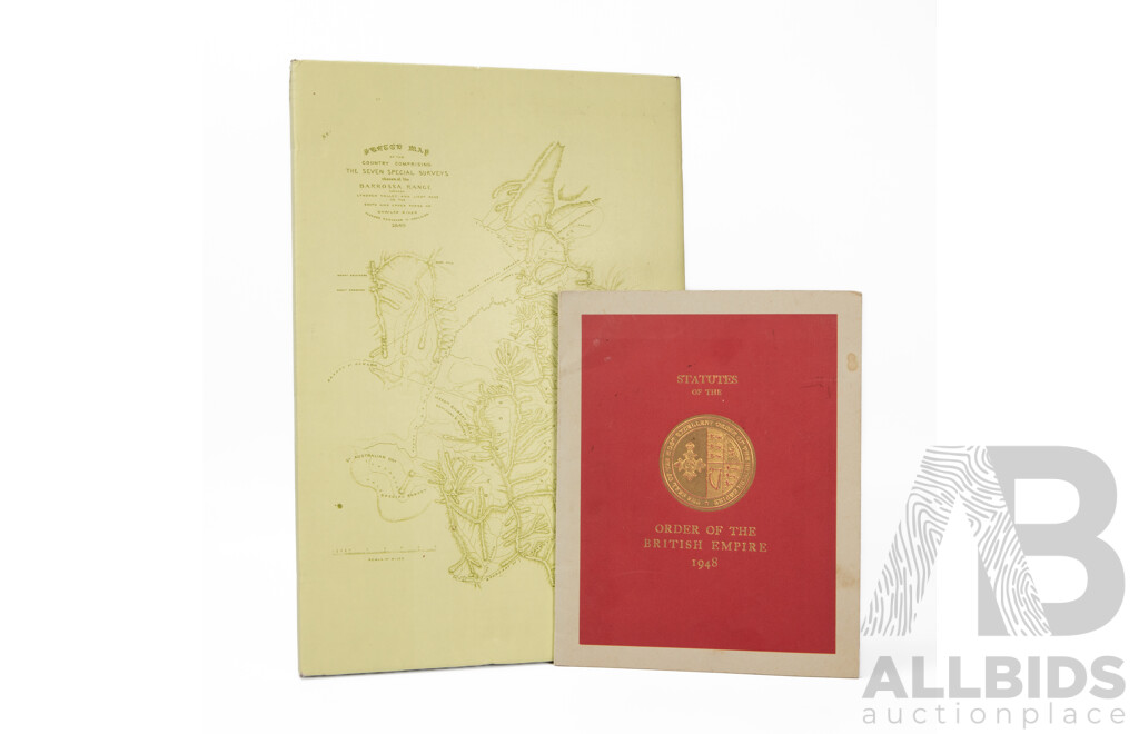 Two Vintage Books, Description of the Barossa Range in South Australia by 'Agricola' 1979 and Statues of the Order of the British Empire, 1948