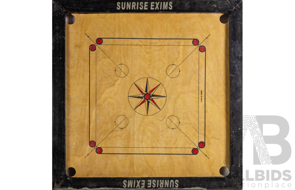 Interesting & Unique Vintage Sunrise Exims Carrom Board, Wood Construction, 87 x 87 cm