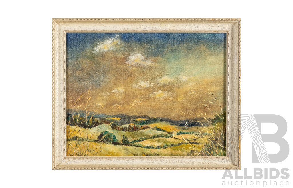 Betty Repine Roberts (20th Century, American, 1906-1975), Rugged Coastline, Original Vintage Oil on Canvas Board, 42H x 52W cm (frame)