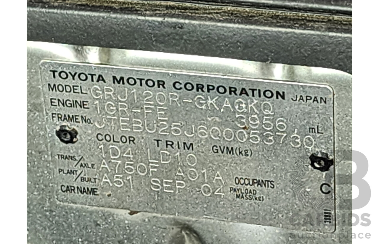 10/2004 Toyota Landcruiser Prado Grande (4x4) GRJ120R 4d Wagon Silver 4.0L