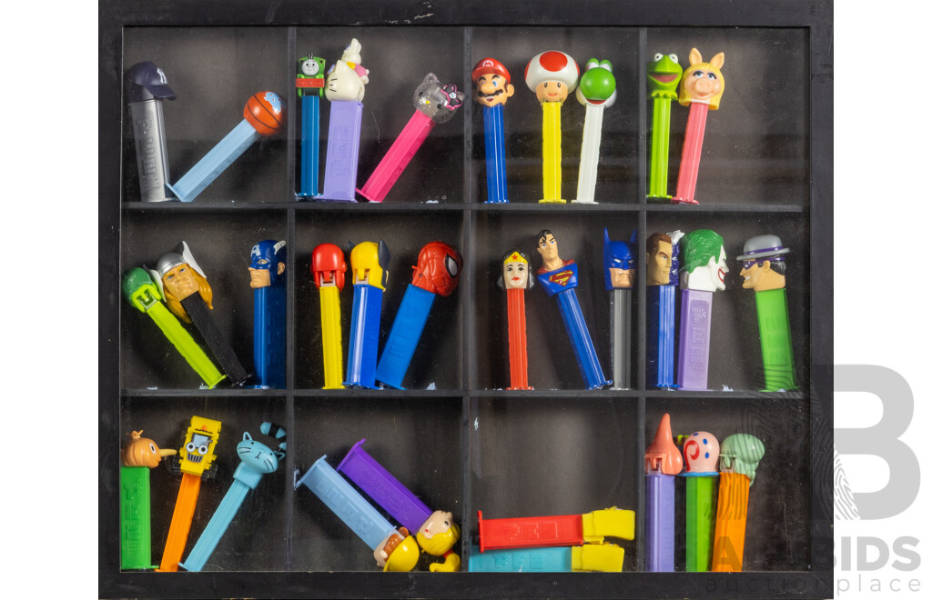 Large Collection of Vintage Pez Dispensers in Box Frames