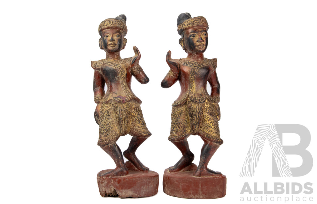 Pair of Apposing Burmese Dancing Figures