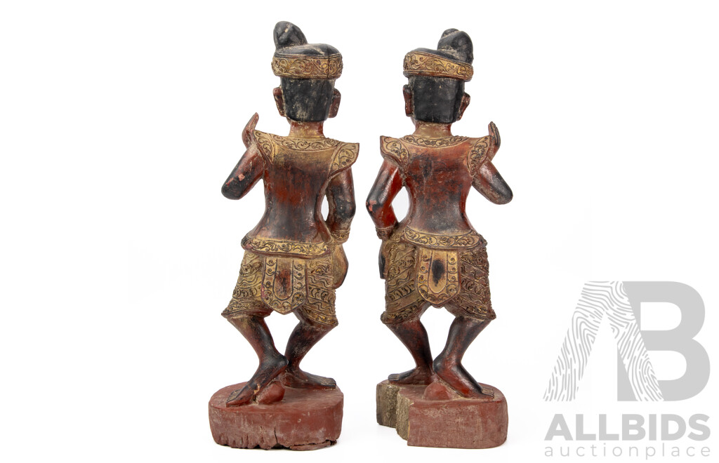 Pair of Apposing Burmese Dancing Figures