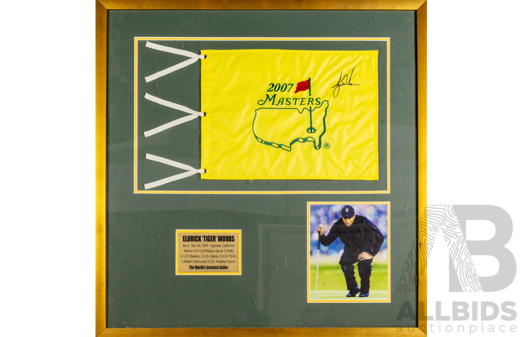 Framed Signed 2007 US Masters Flag by Eldrick 'Tiger' Woods