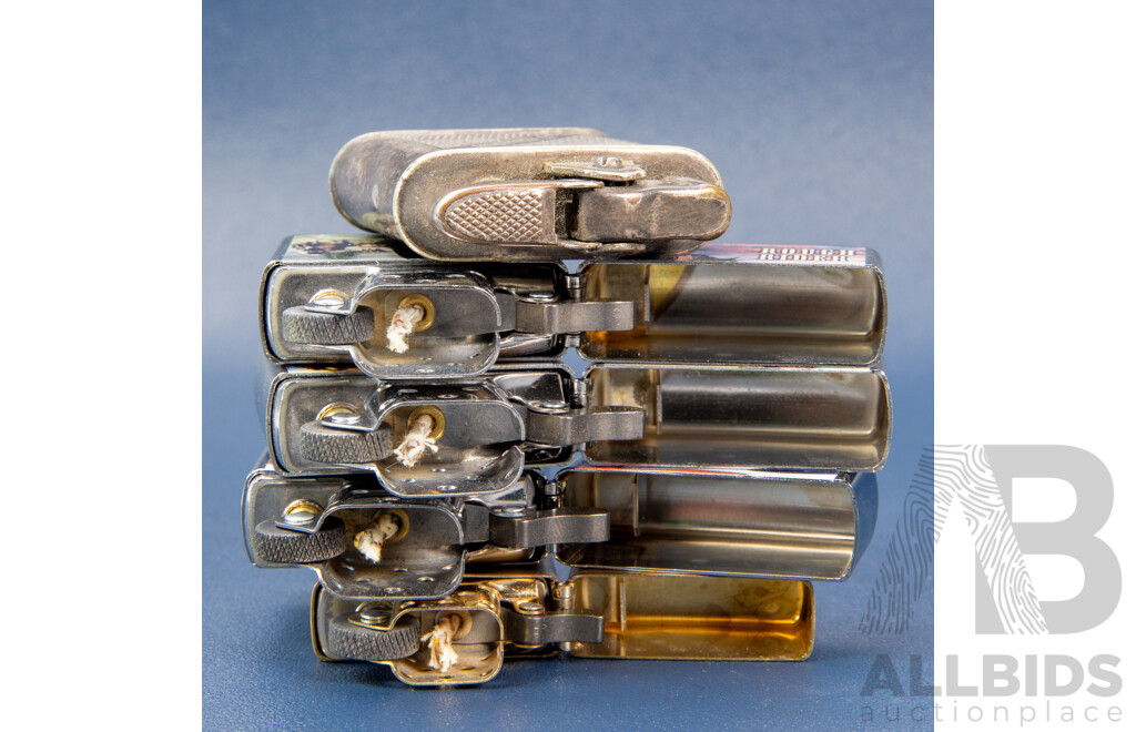 Collection of Four Zippo Flint Lighters and an Arlington