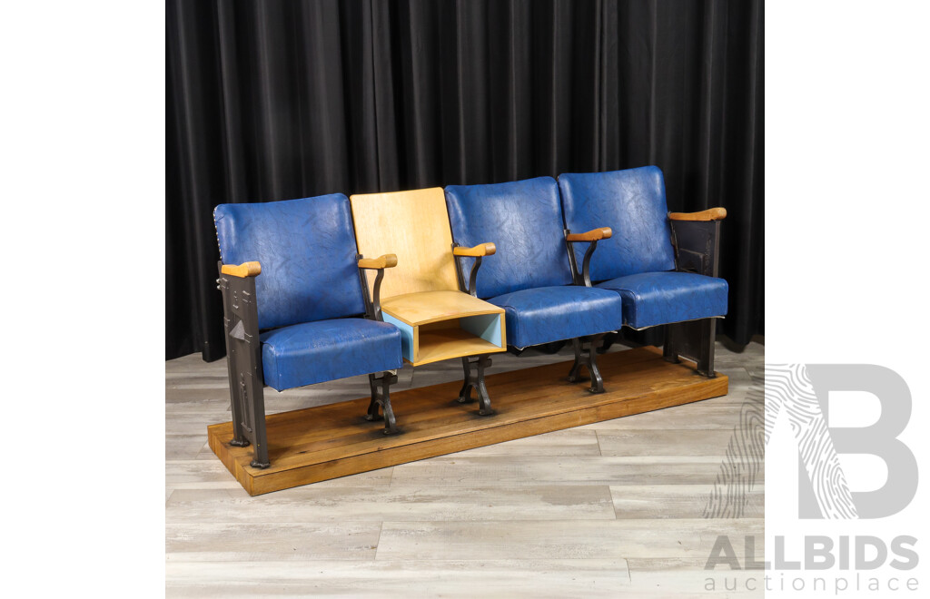 Good Art Deco Bank of Three Folding Theatre Seats, Ex Queanbeyan Theatre