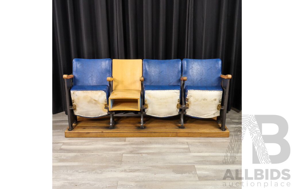 Good Art Deco Bank of Three Folding Theatre Seats, Ex Queanbeyan Theatre
