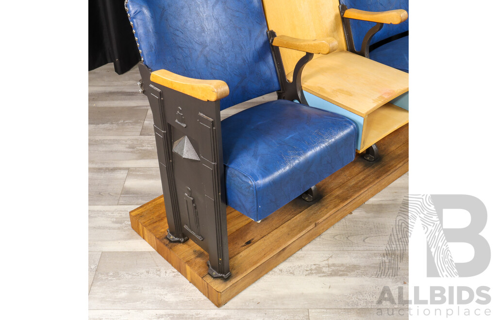 Good Art Deco Bank of Three Folding Theatre Seats, Ex Queanbeyan Theatre