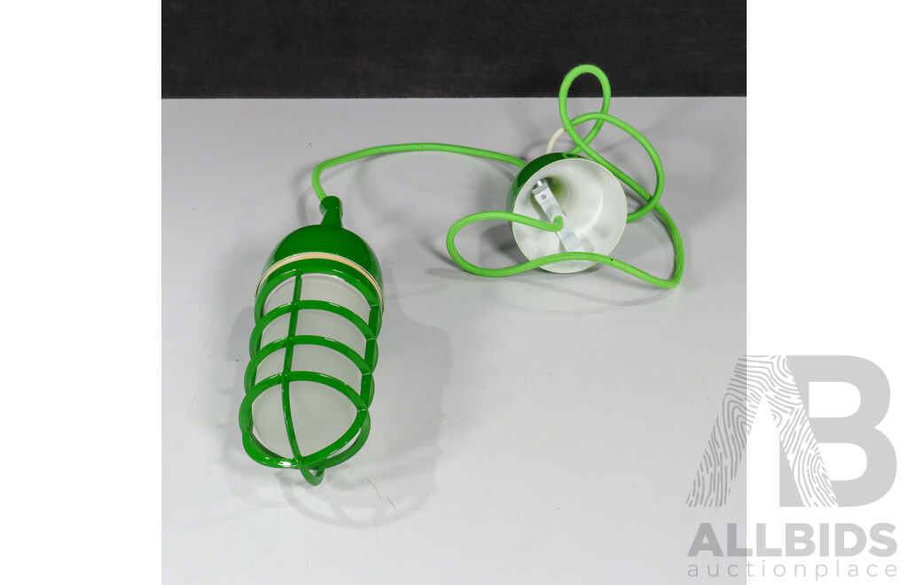 5 Matching Caged Green Industrial Style Wall Passage Lights