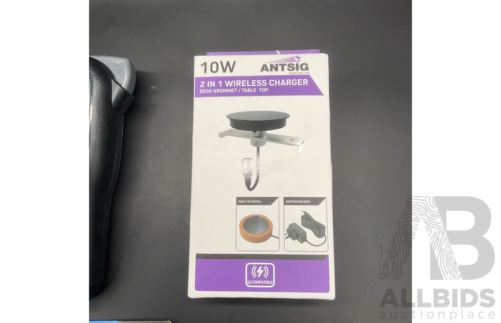 BROTHER Label Maker, ANTSIG Wireless Charger, ARLEC Wireless Door Chime and BOSCH Laser Mesure - Lot of 4