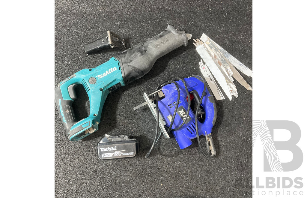 MAKITA 18V Reciprocating Saw (DJR186) with 5.0Ah Battery and Blades, XU1 Jigsaw - Lot of 3