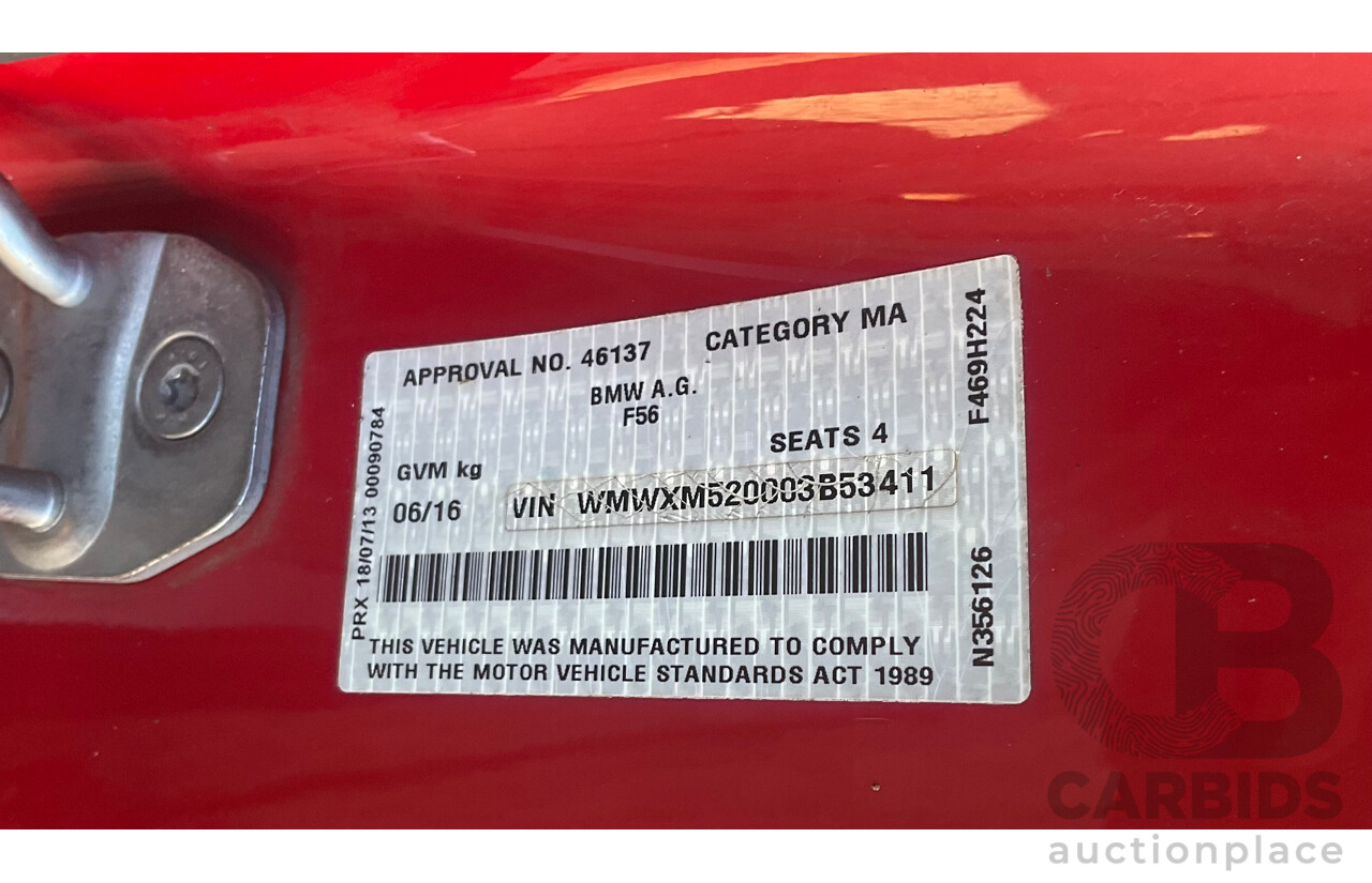 06/2016 Mini Cooper 3d Hatch (FWD) F56 3d Hatchback Blazing Red Metallic/White Roof Turbo 1.5L