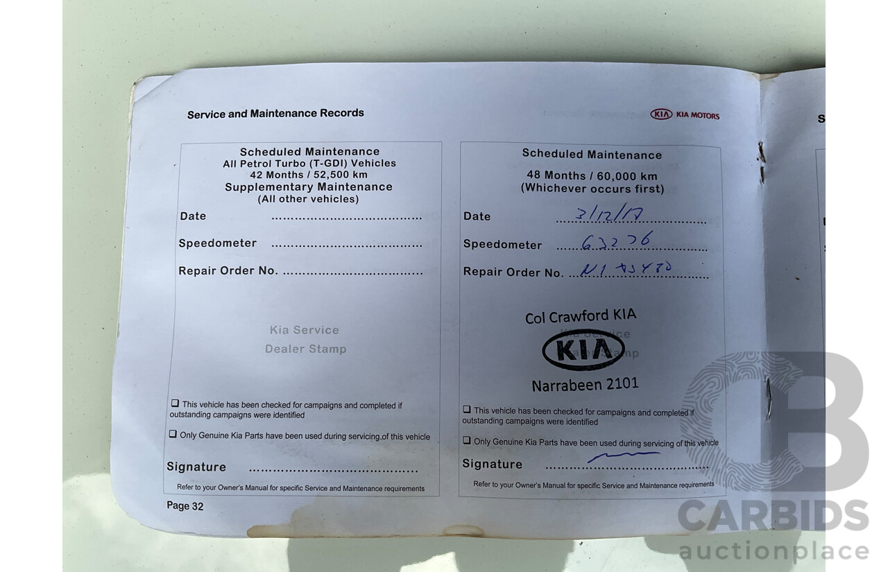 11/2014 Kia Sorento Si (4x2) XM MY14 4d Wagon Clear White V6 3.5L - 7 Seater