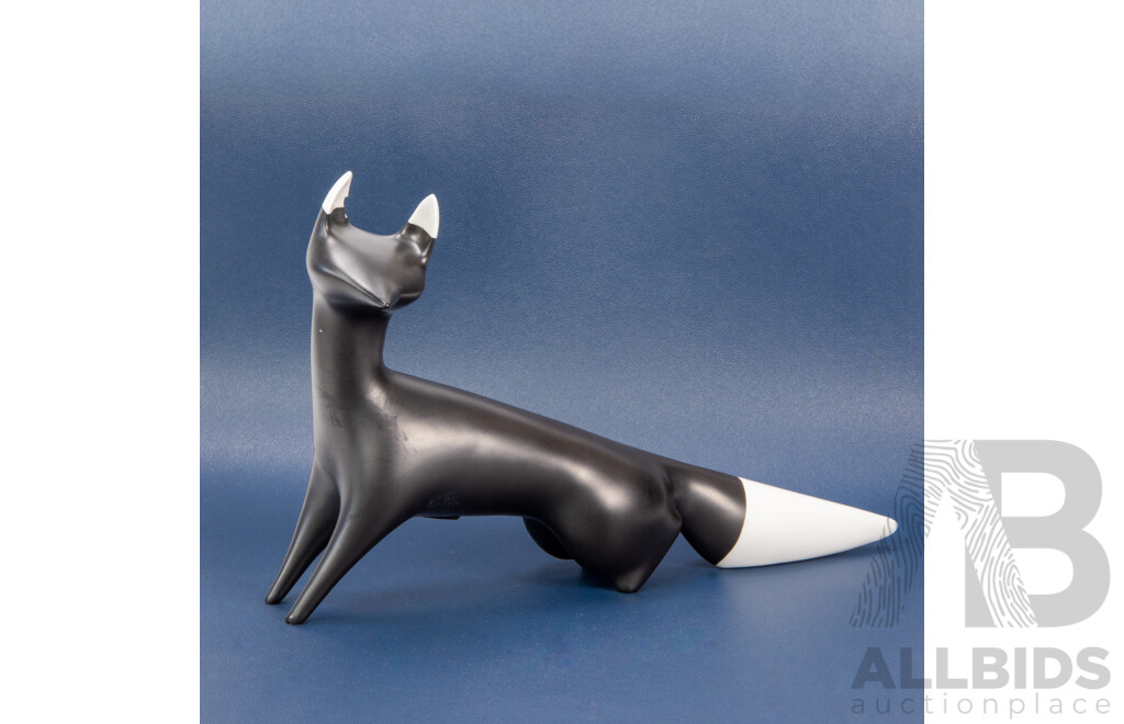 Large Modernist Black and White Glazed Fox by Royal Dux