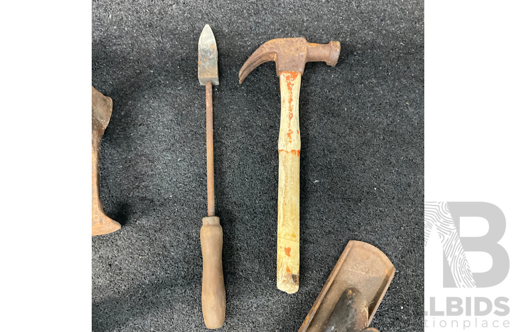 Mixed Vintage Hand Tool Lot - Stanley Hand Plane, Wood Clamp, Hammer, Trowel & More