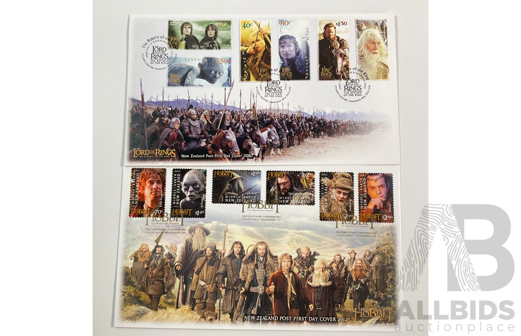 Collection of New Zealand 2001-2012 Lord of the Rings Mint Stamps and First Day Covers with 1997 Scenic Issue, Kiwi and Vineyards First Day Covers