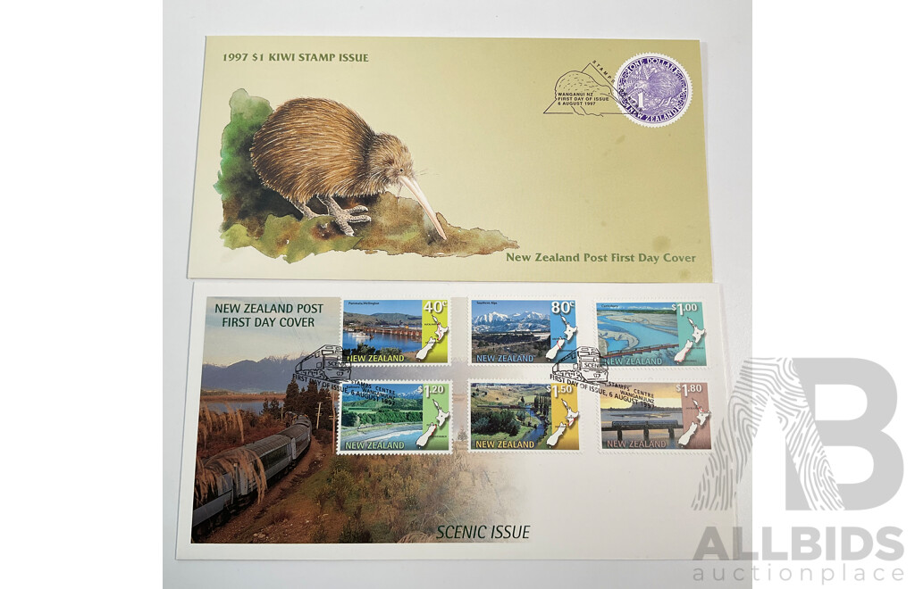 Collection of New Zealand 2001-2012 Lord of the Rings Mint Stamps and First Day Covers with 1997 Scenic Issue, Kiwi and Vineyards First Day Covers