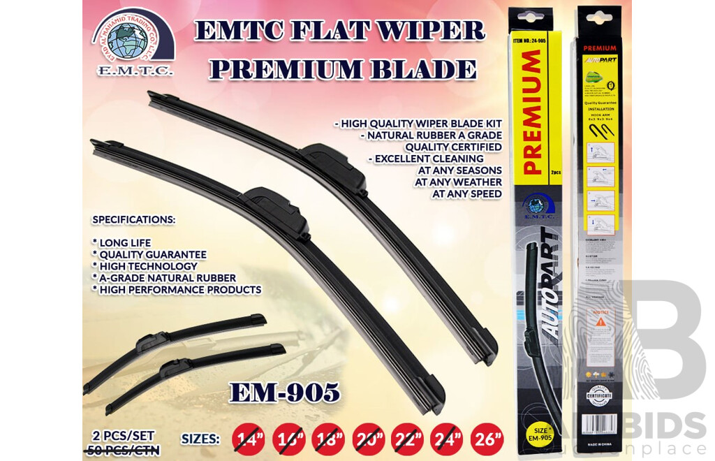 Bulk Buy - E.M.T.C 26'' Flat Wiper Premium Blade 24-905 2PCS Set - Lot of 50
