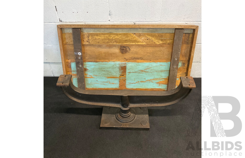 Industrial Style Coffee Table Features a Rustic Reclaimed Wood Top Suppoted by Heavy Cast Iron Pedestal Base