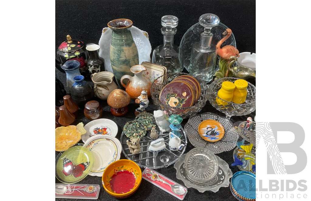 Collection of Assorted Decorative Items, Including Glassware, Ceramics and More