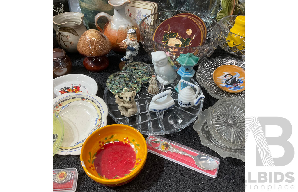 Collection of Assorted Decorative Items, Including Glassware, Ceramics and More