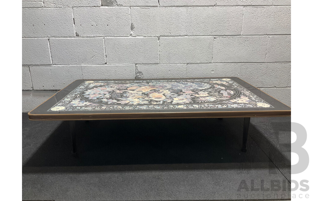 HANYANG SANGAPSA Korean Style Low Folding Tea Table with Peacock Design